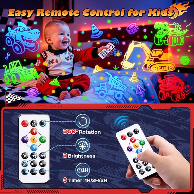 Toy Cars Projector Egg Shaped | 6HD Films+15 Sounds+31 Colors+Remote Control+360°Rotating | Egg Light for Nursery Toy Cars for Toddlers 1-3 Toys for Boys age 4-7 Toddler Boy Birthday Gifts 1-8 Years