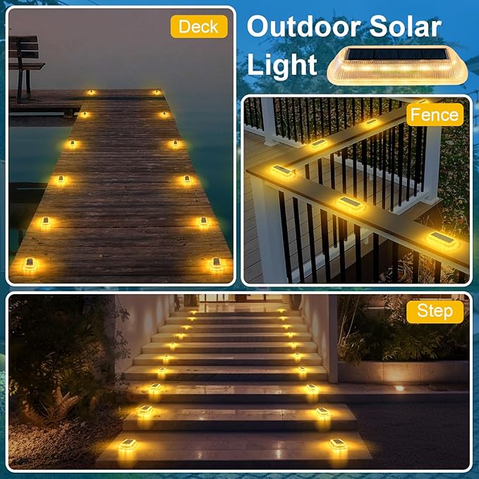 T-SUN Solar Deck Lights Outdoor Waterproof, Deck Lights Solar Powered, Driveway Marker Light for Fence Front Door, Step, Stair, Garden, Sidewalk, Pathway, Dock Porch, Backyard (Warm White, 8 Packs)