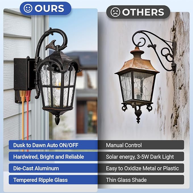 Outdoor Porch Light with Outlet, Oil-Rubbed Bronze Outdoor Porch Lights Wall Mount, Rust-Proof Aluminum Exterior Sconce Light, Waterproof Vintage Dusk to Dawn Outside Wall Lights for Garage
