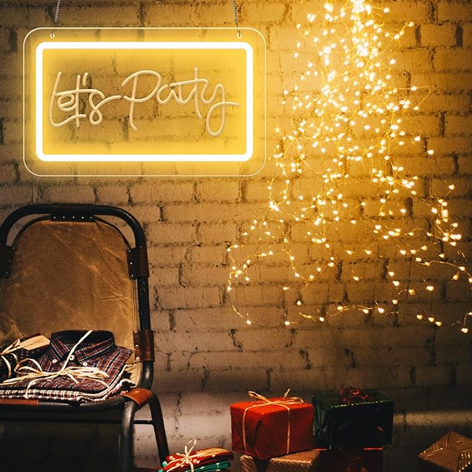 Let's Party LED Neon Sign – Warm White Dimmable Neon Light, USB Powered Wall Decor for Party Backdrop, Bachelorette Party Decor, Ideal Christmas Gift & Birthday Gift