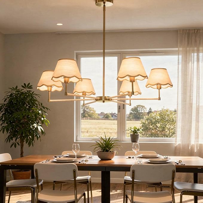 Large Rattan Chandelier Boho Style, 6-Light Rattan Pendant Light Fixture for Living Room, 39”Adjustable Cottage Rattan Hanging Lamp Ceiling Light for Dining Kitchen Island, E12 Socket