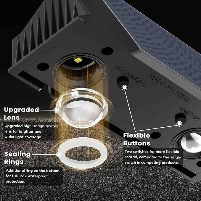 Fence Lights Solar Powered, 8-Pack Solar Fence Lights Up/Down Flexible Buttons, IP67 Waterproof for Outdoor, 100LM Bright, Auto Dusk to Dawn for Wall/Stairs/Yard/Railing/Deck/Pathway (White & RGB)
