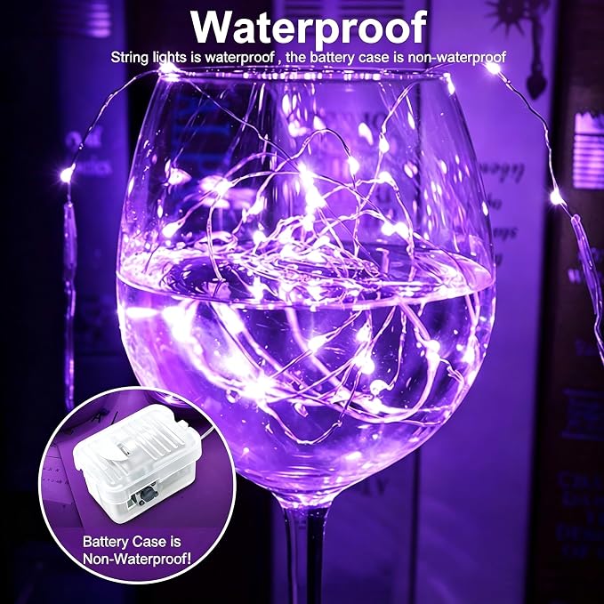 AIKEI 12 Pack LED Fairy Lights Battery Operated, Mini String Lights Waterproof 7ft 20 Led Firefly Starry Lights for Wedding Party Bedroom Garden Christmas Decoration Purple
