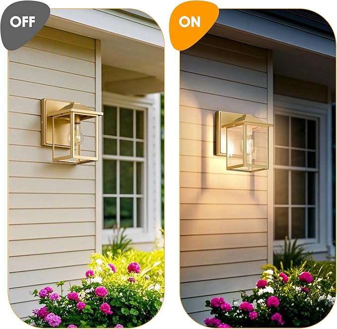 Outdoor Wall Lantern, Exterior Waterproof Wall Sconce Light Fixture, Gold Front Door Mounted Lighting with Glass, Anti-Rust Porch Lamp