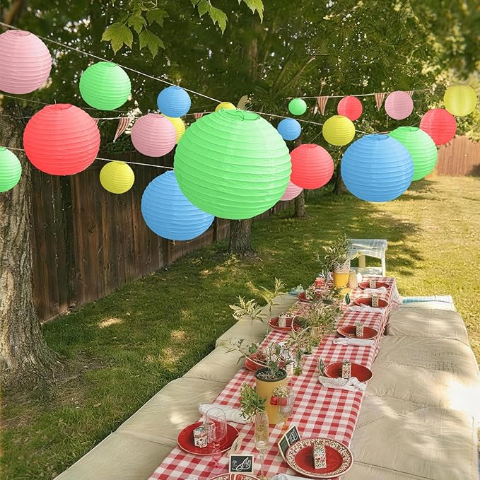 KNONEW 10 Pack 10" Multicolor Outdoor Silk Lanterns Decorative Party Wedding Hanging Chinese Japanese Waterprooof Round Lantern for Birthdays, Parties Decoration (No Light Bulbs Included)