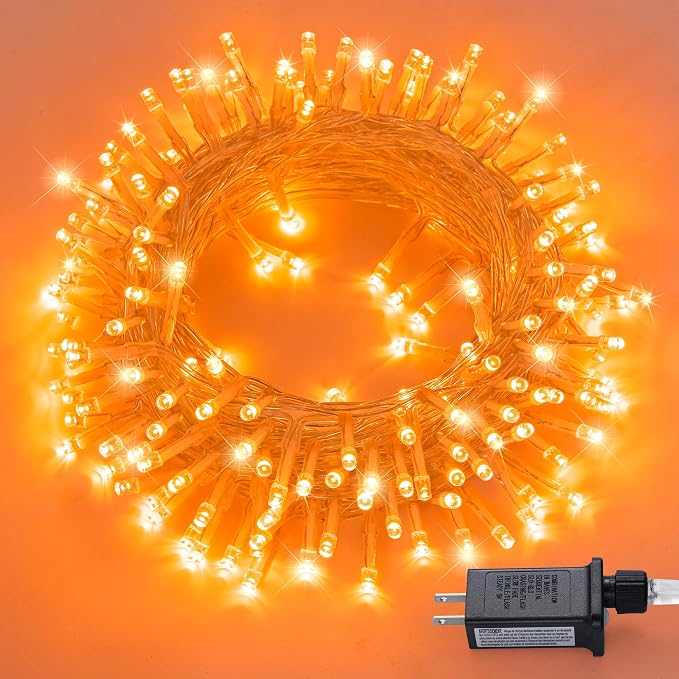 JMEXSUSS 300 LED Orange Lights for Halloween Indoor Outdoor Decor | 99FT Orange Christmas Lights Clear Wire Plug in for Fall Party RV Patio Yard Halloween Tree Decorations
