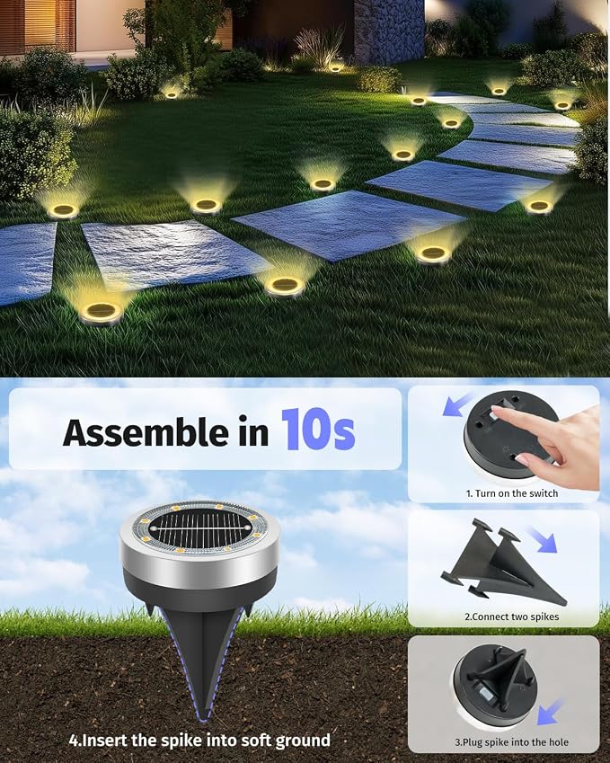 2.1 inch Mini Solar Ground Lights 16 Pack Outdoor IP65 Waterproof Solar Flat Garden Light Anti-Rust Solor Powered Disc Pathway Lights for Outside Walkway Yard Landscape Patio Lawn Driveway-Warm White