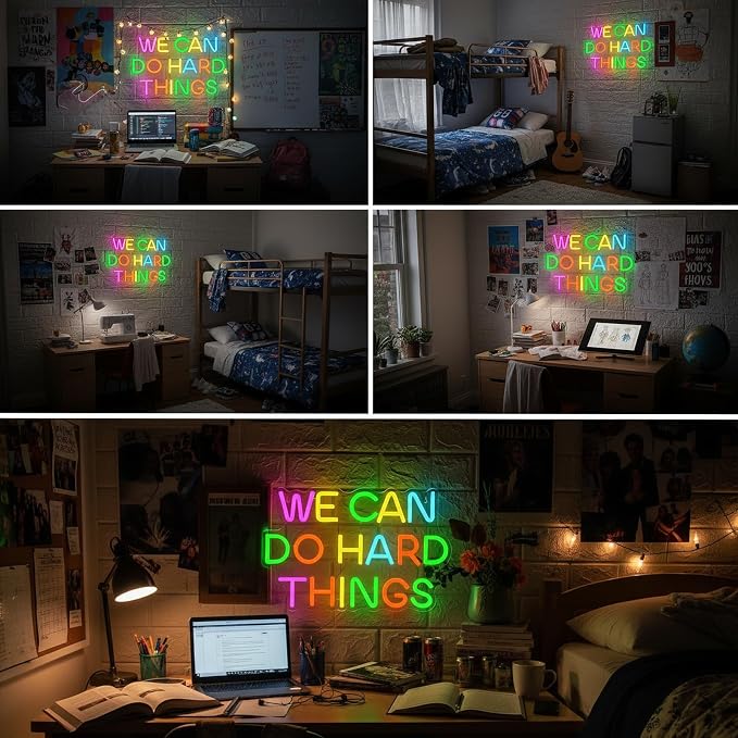 We Can Do Hard Things Neon Sign, Motivational LED Classroom Neon Light | Dimmable USB Powered Colorful Neon Light for Inspirational Classroom, Bedroom, Dorm, Office Decor, Teacher Gift, Student Gift