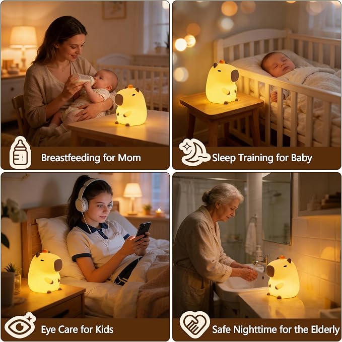 FAMIDUO Capybara Silicone Night Light, Dimmable Squishy Lamp, 20-Min Timer | BPA-Free Soft Silicone, Nursery & Kids Room Decor,Touch Bedside Light College Dorm, Cute Capibara Gift for Girls Boys Baby