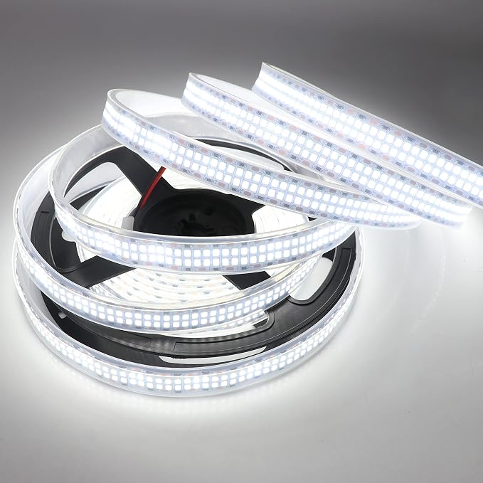 LED Strip Lights Cold White 6500K Double Row 2835 SMD DC 12V IP67 | 16.4ft/5M 2400LEDs Daylight Bright LED Tape Light Flexible Dimmable Ribbon Lamp Waterproof Outdoor for Truck Frame Lighting