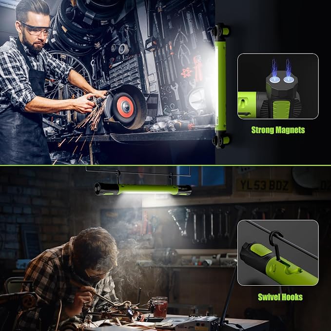 Mechanic Work Light, 3000LM Magnetic Work Lights, 5200mAh Rechargeable LED Work Light Bar, Portable Cordless Underhood Work Lights with Hooks for Inspection Workshop Emergency