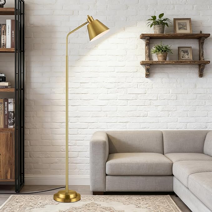 65.3" Floor Lamps for Living Room, Floor Lamp for Bedroom, Dual-Base Industrial Standing Lamp, Adjustable-Head Corner Lamp, Modern Tall Lamp, Living Room Light, Bulb Included, Glod