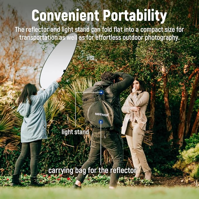 NEEWER 43"/110cm Light Reflector Kit, 5 in 1 Collapsible Round Reflector (Translucent/Silver/Gold/White/Black), Metal Clamp and 21"-43”/53-110cm Short Stand for Low Angle Studio Photography | Foldable, Translucent/Silver/Gold/White/Black, Metal Clamp, ...
