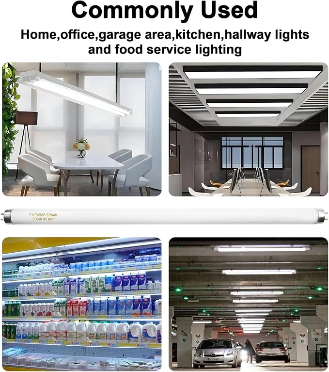 Konideke 25 Pack T8 Fluorescent Bulbs 4 Foot, F32T8/865 Fluorescent Light Bulb 48 Inch 32 Watt 6500K Daylight 2500 Lumens G13 Base