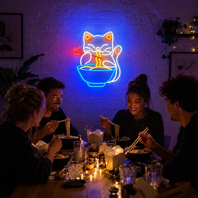 Neon Sign, Ramen Cat Neon Signs for Wall Decor LED Signs Neon Light | Cat Ramen Neon Sign, Dimmable Cat Noodle LED Sign for Bedroom, Kids Room, Restaurant, Kitchen, Home Decor, Gift, USB Powered
