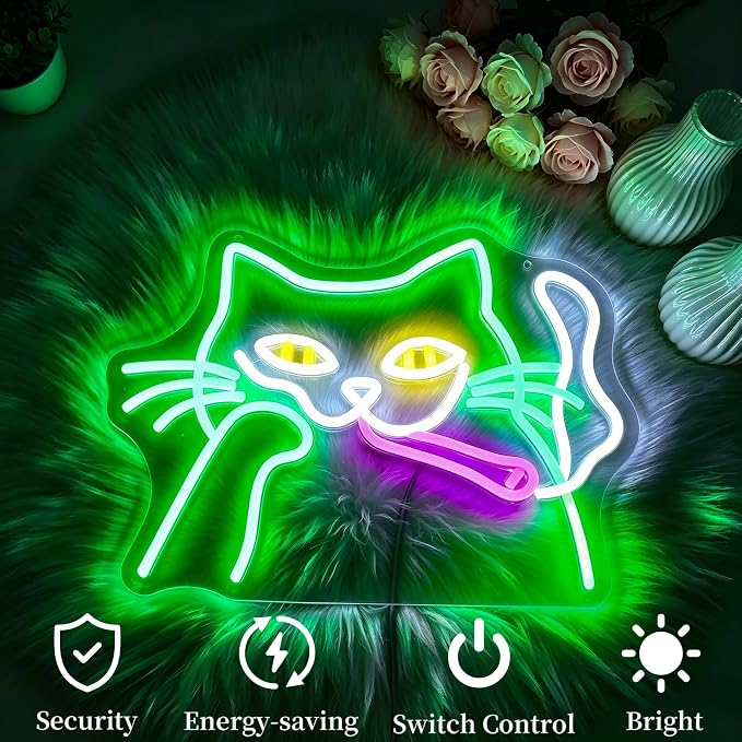 Cat Neon Sign Led Sign Neon Signs for Wall Decor Neon Lights | Cat Led Light Up Sign, Dimmable, Game Room Decor, Boys Gift, Party, Halloween Wall Decor, 5V USB Powered