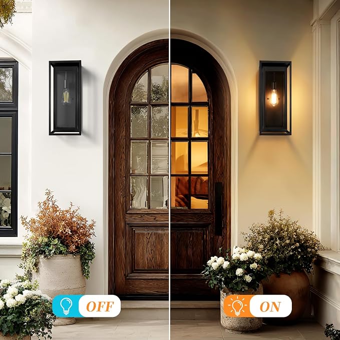 19" Large Outdoor Wall Light Fixtures, Black Porch Light | Large Size, Anti-Rust, Waterproof, Tempered Glass, Easy Installation, Modern Exterior Sconces for House Entryway Garage