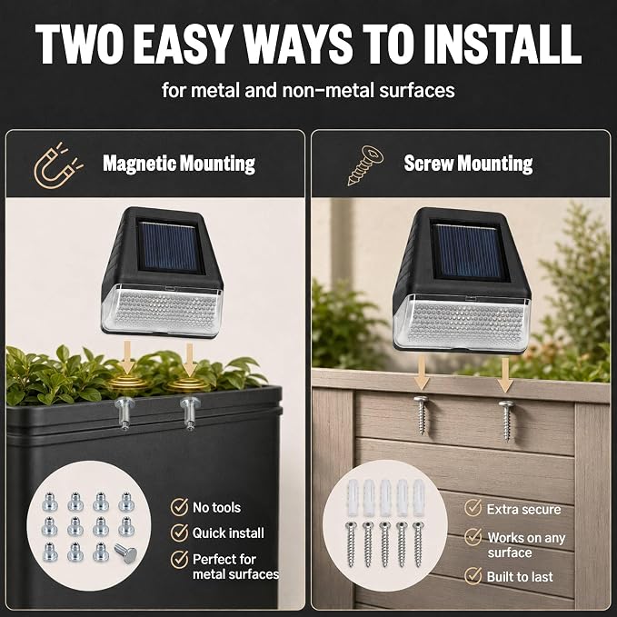 6 Pack Magnetic Solar Lights for Raised Garden Beds | Solar Powered Flower Beds Light Outdoor, Waterproof Fence RV Lamp for Planter Boxes, Patio, Balcony, Yard