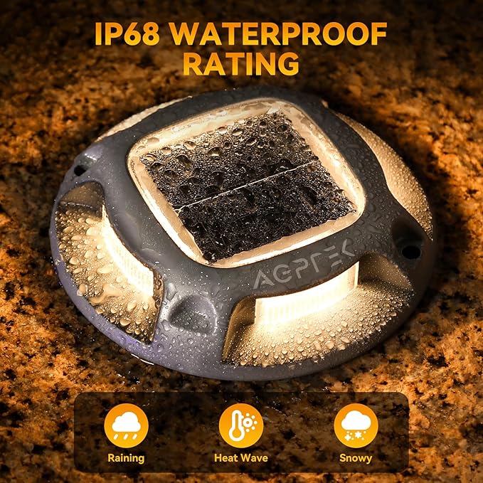 AGPTEK Solar Driveway Lights 12 Pack, 2 Colors in 1 Outdoor Solar Deck Dock Marine Waterproof LED Driveway Marker Security Lights for Outside Pathway,Boat Dock,Step,Walkway,Path,Garden (Warm & White)