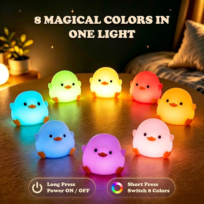 UNEEDE 3 Pack Mini Animal Night Light Set, Mini Capybara, Frog & Duck Lamp | 8 Color Changing Rechargeable Night Light for Kids,with Lanyards Silicone Squishy Kawaii Room Decor, Gifts