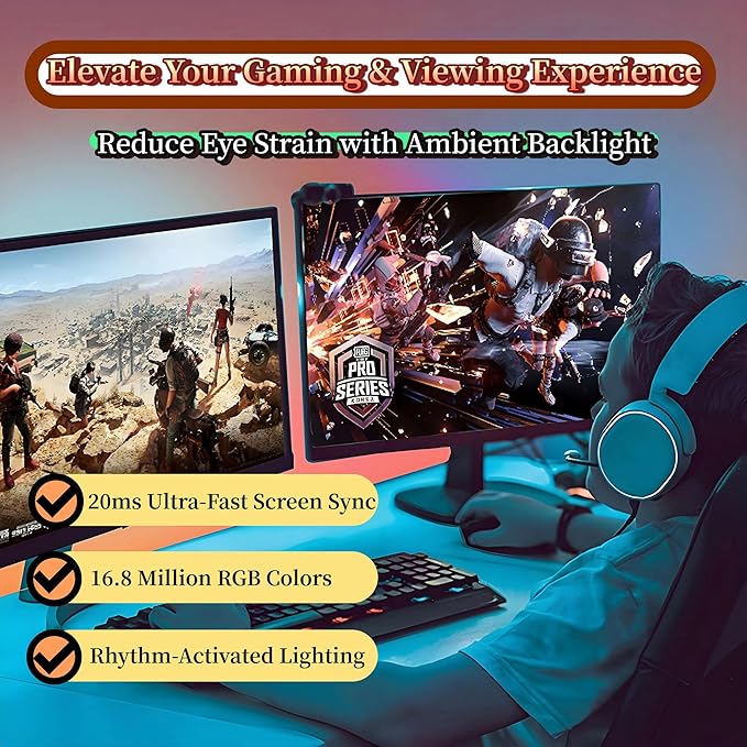 27 Inch Monitor Backlight - Immersive LED Strip with Screen Mirror Sync - PC and Mac Software Control - Gaming Setup Desktop Lights - 16M Colors Chasing Effects (27 inch)