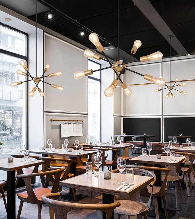 8 Lights Dining Room Light Fixtures Modern Sputnik Chandelier Black and Gold Mid Century Pendant Light for Kitchen Island Entryway Foyer Living Room UL Listed