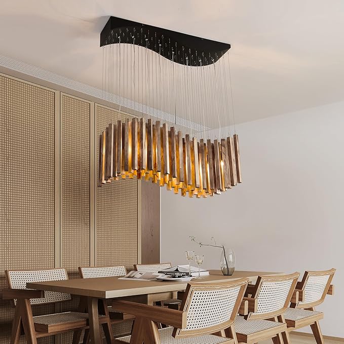 8 Light Wood Chandelier Light Fixture Boho Pendant Light Rustic Large Hanging lamp for Farmhouse Living Doom Entryway Entrance Dinning Room Foyer Kitchen