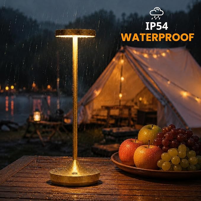 2 Pack Gold Cordless Table Lamps, Rechargeable 6000mAh, 72H Runtime | Stepless Touch Dimming with 3 Color Modes & Memory Function, Portable IP54 Waterproof for Home/Dinner/Patio/Restaurant (Gold)