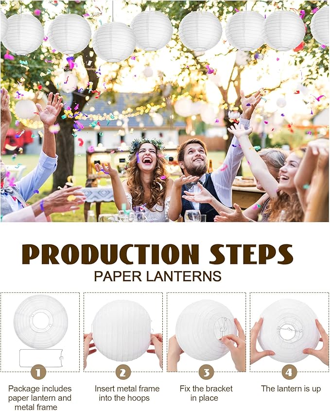 Treela 30 Pack White Chinese Japanese Paper Lanterns Decorative Hanging Ball Round Paper Lantern Lamps for Wedding Birthday Party Home Decorations(8 Inch)