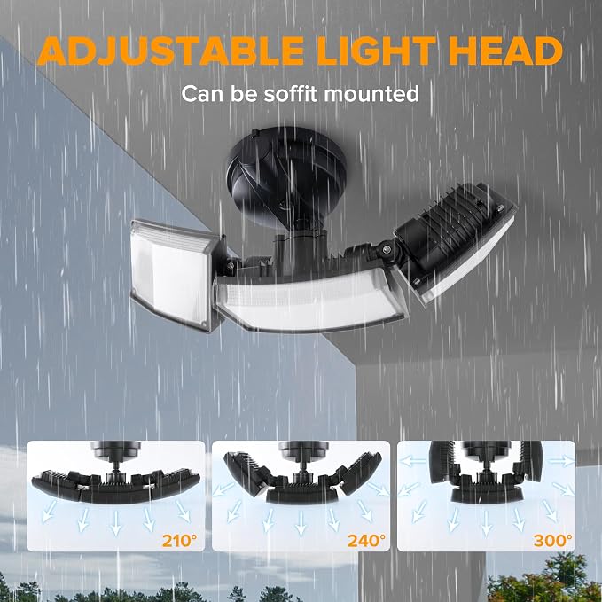 LUTEC 75W 8000 Lumen Floods Light Outdoor, Switch Controlled LED Security Lights with 3 Adjustable Heads, 5000K Daylight, IP65 Waterproof Exterior Flood Light for Outside Garage, Yard, Patio-Black