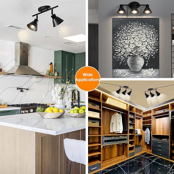 4 Light Plug in Track Lighting Kit,Modern Plug in Ceiling Light Fixture,16.4ft Cord,Timer & Dimming Switch,4 Way Ceiling Spot Lighting,Flexibly Rotatable Light Head (Black)
