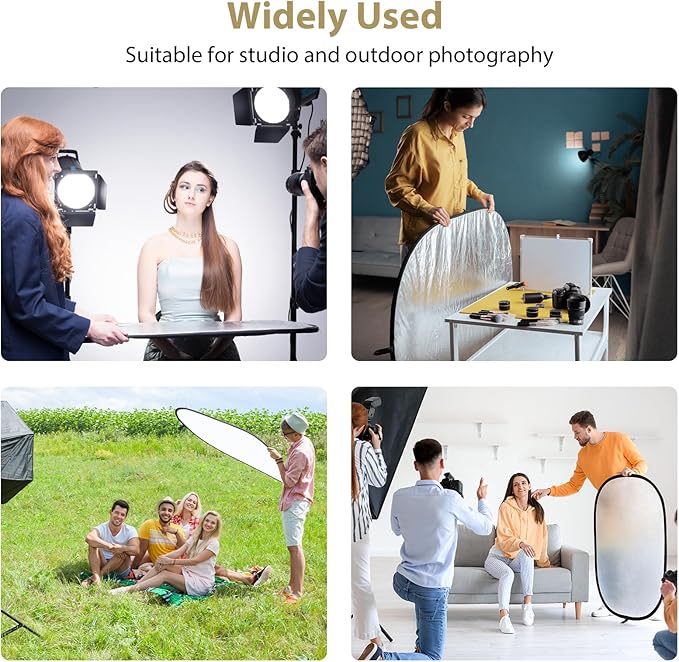UTEBIT 35"x47"/90x120cm Photography Reflector with Stand & Clamp, 5-in-1 Oval Foldable Reflector with Carrying Bag,Translucent/Silver/Gold/White/Black Photography Reflector for Studio&Outdoor Lighting