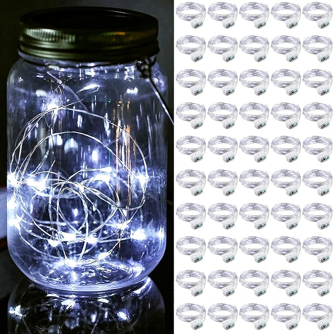 ZGWJ 50 Pack White Fairy Lights, Mini String Lights | Battery Operated 7 FT 20 LED Waterproof 3 Modes for DIY, Parties, Wedding, Halloween, Christmas Decoration