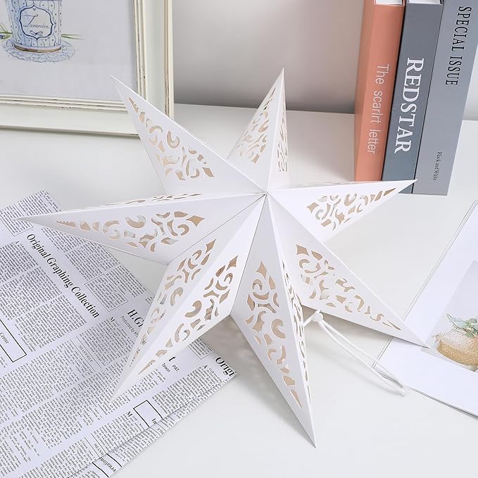 IMIKEYA Christmas Star Paper Lantern: 45cm Star Lamp Shade Paper Lantern Lamp Decorations Hollow out Hanging Lamp Shade for Christmas Wedding New Year Party Decorations (White)
