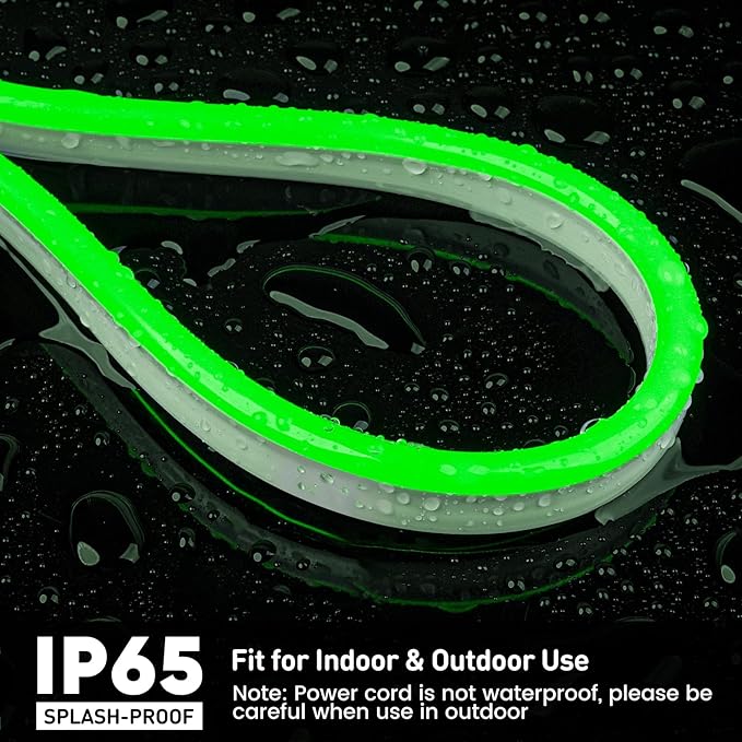 GZBtech Flexible LED Neon Rope Lights 66FT,AC 110-120V Waterproof Strip Light, 120 LEDs/M Cuttable Connectable Neon Lighting for Indoor Outdoor Home Decor/Commercial Building Use-Green 20M, ETL Listed