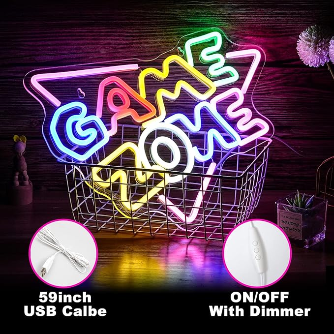 Game Zone Neon Sign LED Colorful Gaming Room Neon Light for Wall Decor Dimmable USB Game Neon Signs for Gamer Man Cave Bedroom Boys Gift（15.4’’X12.6’’）