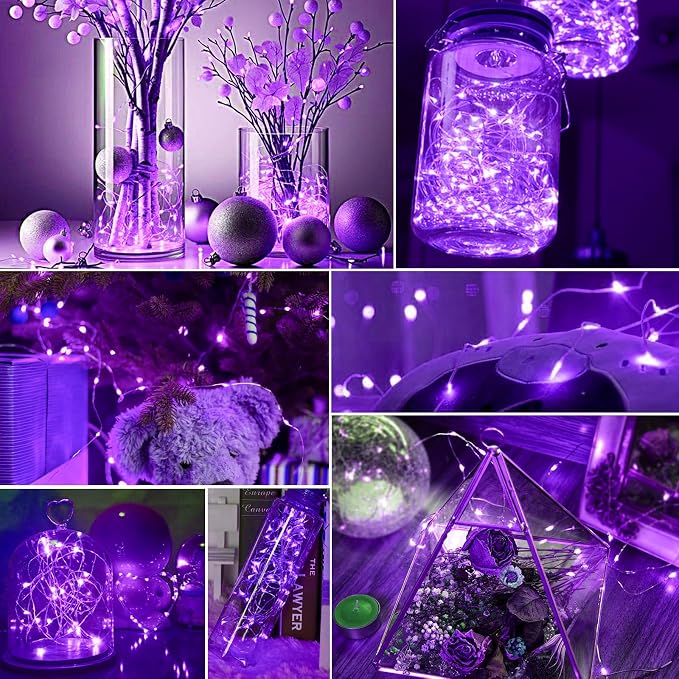 pozzolanas 6 Pack Purple Battery Operated String Lights with Remote - 7ft Waterproof Fairy Lights with 20 LEDs for Home, Mason Jar, Party, Wedding, Halloween, Christmas Decorations