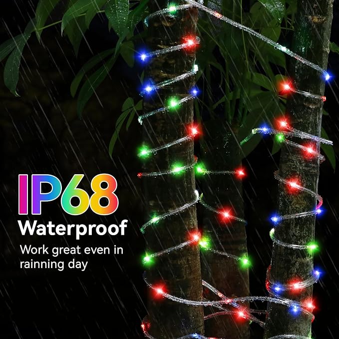 Solar Rope Lights Outdoor Waterproof, 33FT 100LED 18 Colors Changing Outdoor String Lights Tube Fairy Light with Remote & 8 Modes Trampoline Light for Camping Pool Tree Garden Yard Home Holiday Decor