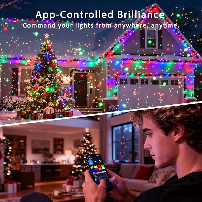 AIRIVO Outdoor Star Laser Projector, App & Remote Control 7 Colors Motion Smart Firefly Lights Christmas Snowflake Projector, 8 Lighting Effects Fairy Light Projector for Holiday Decor Garden Light