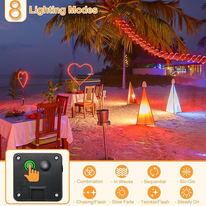 33FT 135 LED Solar Rope Lights Outdoor Waterproof, Red Solar String Lights for Outside 8 Modes, Solar Powered Fairy Light for Party Garden Pool Trampoline Yard Party Holiday Decorations