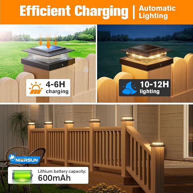 4x4 Post Solar Lights with 2 Modes,Solar Post Lights, 12 Pack Black | Solar Post Cap Lights for 4x4 Post Caps Wood Vinyl,IP44 Waterproof Fence Post Solar Lights Outdoor, Solar Deck Post Light