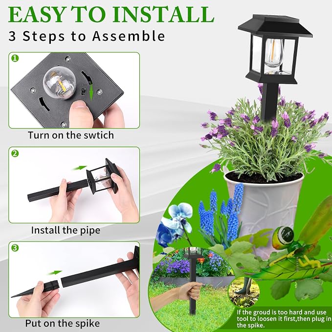 Solar Lights Outdoor, 6 Pack 6000K Waterproof Auto On/Off Solar Pathway Lights for Garden, Landscape, Path, Yard, Patio, Driveway, Walkway Decor