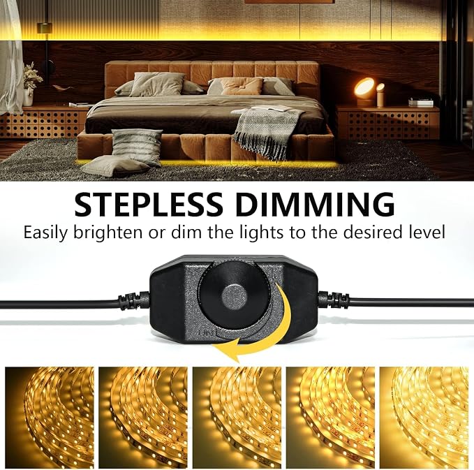 10ft Warm White LED Strip Lights,12V Dimmable Tape Lighting with Infrared Remote,SMD 2835 LEDs Adhesive Ribbon Light,Connectable
