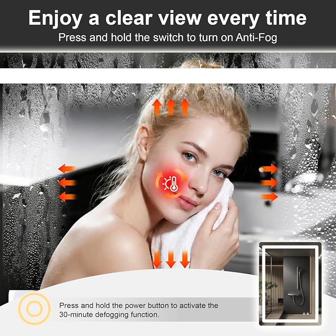 LED Bathroom Mirror with Lights, 24 x 32 Lighted Vanity Wall Mirror | Backlit and Frontlit, Anti-Fog, Dimmable 3 Colors, Shatter-Proof Tempered Glass, Memory Function, Plug-in/Hardwired