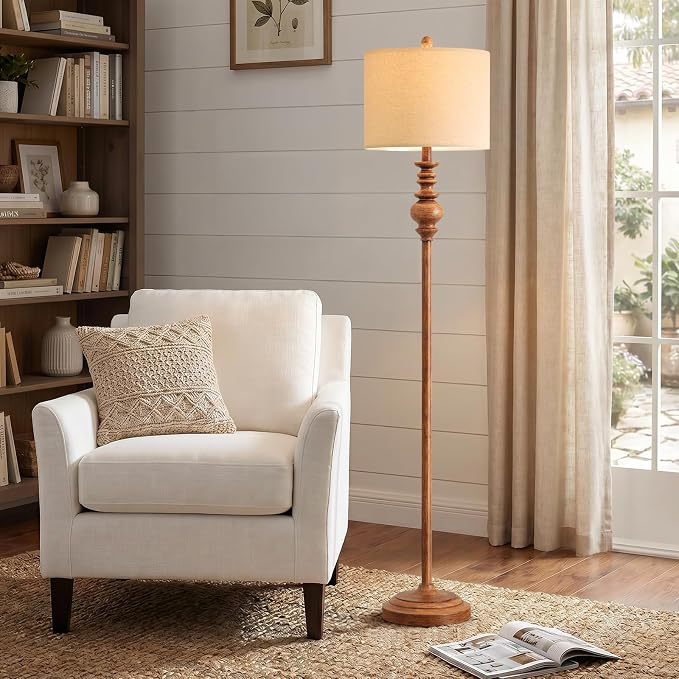 BOBOMOMO 64.25" Farmhouse Floor Lamp with Remote, Dimmable Floor Lamp with Adjustable Color Temperatures, Tall Rustic Standing Lamp for Living Room Corner, Bedroom & Nursery, 9W Bulb Included,Brown