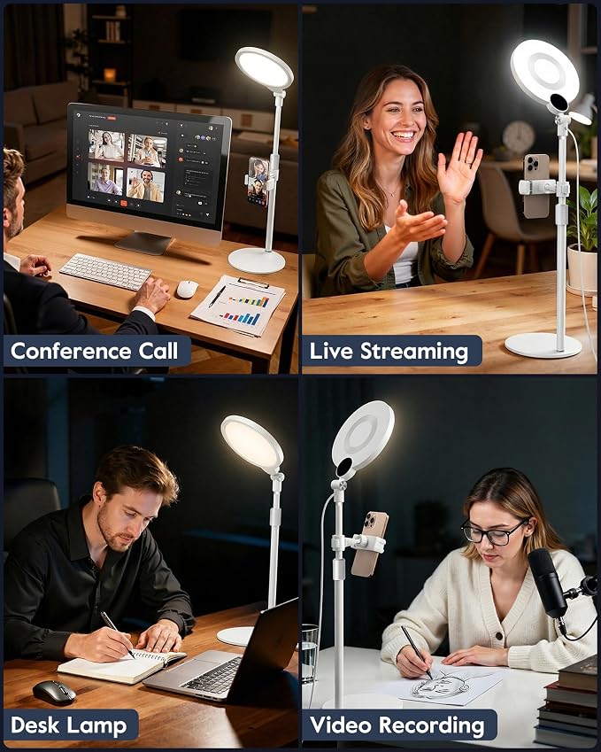 7" Ring Light with Stand for Desk, 30 Modes for Video Conference Lighting | Zoom Lighting for Computer, Adjustable Desk Light for Video Recording, Calls, Podcast, Stream, 3000K-6500K, CRI 97.8