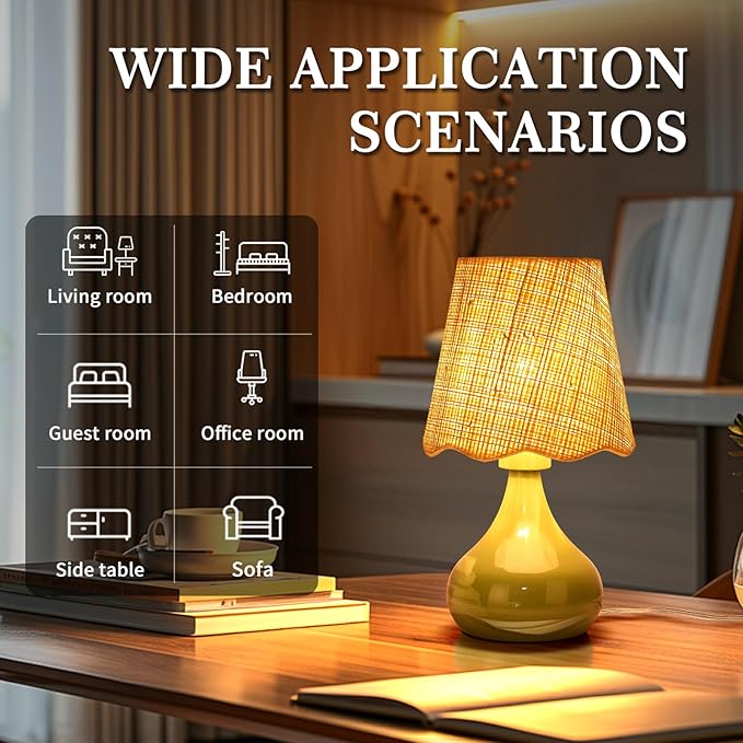 Green Small Touch Control Table Lamp for Bedroom,Green Bedside Lamps for Nightstand,Cute Mini Small Table Lamps for Small Spaces with Scalloped Shade for Kitchen Counter,Bookshelf,Living Room