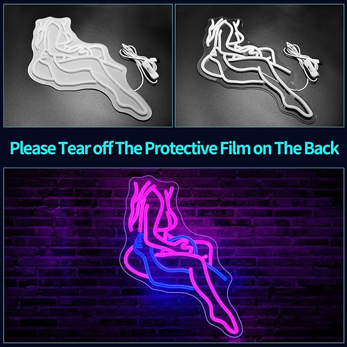 Lady Neon Sign, JGHTURIE Neon Signs for Wall Decor, Pink & Blue Light Up Signs for Room Decor Bar Led Sign for Man Cave, Party, Office, Art Decoration, USB Powered