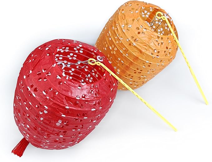 10Pack Paper Lanterns Chinese Lunar New Year Decorations 2026 Japanese Hanging Paper Lanterns with LED Lights Sticks Tassels 6.3Inch for Spring Festival Valentine's Day Wedding Asian Home Party Decor