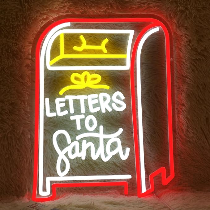 GNVETZLL Letters to Santa Neon Sign Christmas Letter Box Light up Sign Santa Neon Light Sign for Christmas Party Bedroom New Year Bar Wall Decorations(15.75 * 12.6In)